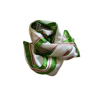 Vtg diolen Square Ivory Green Red Hand Roll Scarf made in Europe